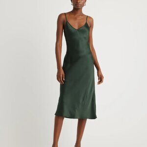 Quince Silk Slip Dress - Forest Green, Size M